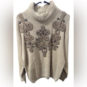 Vintage Angora silk lambswool IB Diffusion embellished turtleneck L beige beaded